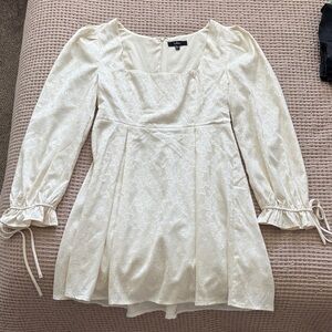 Lulus Elegant Adoration Cream Floral Jacquard Long Sleeve Mini Dress